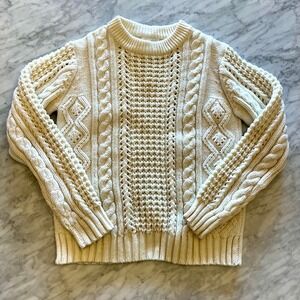 Vintage Daddy's Money Cable Knit Sweater Pullover Crew Neck Ivory Cream Junior M